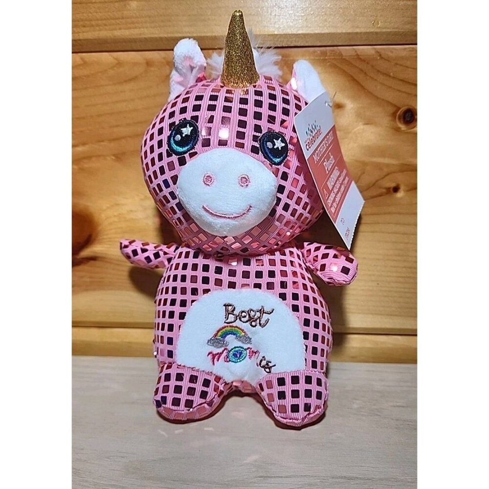 Mom Is Best - Pink Disco Unicorn Plush - 7 in